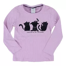 Blusa Infantil Feminina Lunender Canelada Gatinhos Lilas