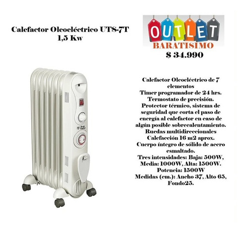 Calefactor Oleoeléctrico Uts-9t 2.0 Kw 