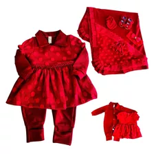 Saída De Maternidade Menina Luxo Kit Com 6 Peças Vermelho