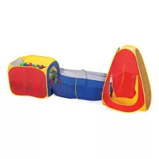 Barraca 3x1 Piscina C/ 50 Bolinhas Túnel Infantil Colorida