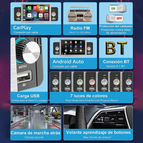 Estreo De Pantalla 5in 1din Para Android Auto Y Carplay Foto 6