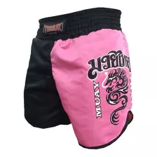 Calção Short Muay Thai Mma Ufc- Fire- Feminino- Preto/rosa