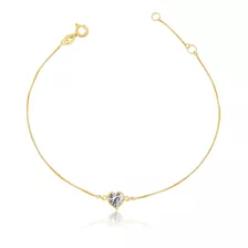 Pulseira Ouro 18k 750 Adulto Coração De Zircônia 5mm 18cm