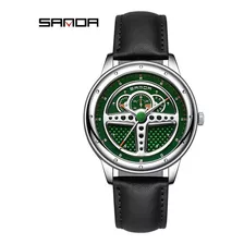 Relojes Impermeables Sanda De Cuero Casual Para Hombre Color Del Fondo Silver/green