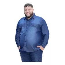 Camisa Jeans Plus Size Masculina Manga Longa Tamanho Extra