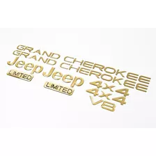 Kit Adesivo Emblema Jeep Grand Cherokee Limited V8 4x4 Ouro Resinado Chk02