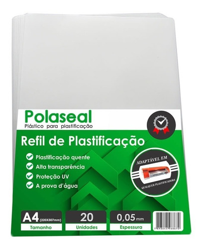 Polaseal Plástico Para Plastificação A4 220x307x0,05mm 20un