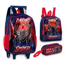 Kit Mochila De Rodinhas Infantil Escolar Dark Spider Aranha