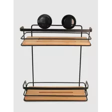 Organizador Doble Rack Succión Bajo Bamboo Metal Baño Morph