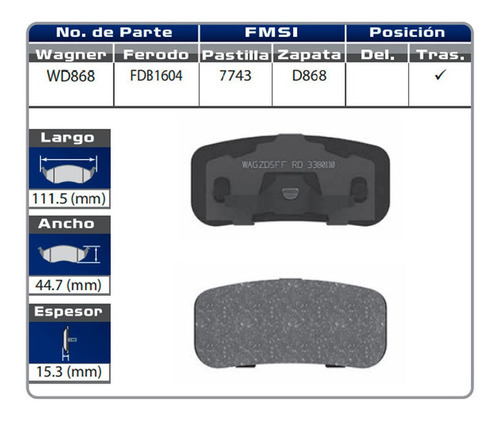 Balatas Traseras Mitsubishi Montero Limited 2003 2004 Wagner Foto 2