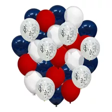 Globos Rojo Plata Azul Marino Y Blanco Latex Y Confeti 60 Pz