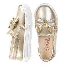 Tenis Feminino Infantil Calce Facil Slip-on Laço Strass Leve