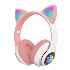 Audífonos Gamer Inalámbricos Cat Stn-28 Rosa Con Luz Led