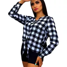 Blusa Camisa Xadrez Feminina Manga Longa Soltinha E Leve