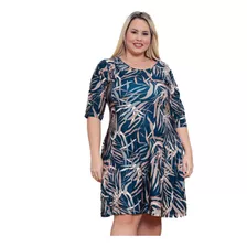 Roupa Feminina Plus Size Vestido Midi Manga 3/4 Cod590