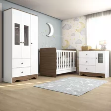 Quarto Bebê Completo 3pçs C/g.roupa Branco Brilho/carvalho