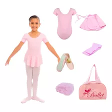 Kit Completo Infantil Ballet Meia Manga Balé 6peças C/bolsa