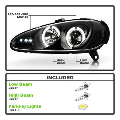 Black 92-96 Mazda Mx3 Mx-3 Dual Halo Projector Led Headl Yyk Foto 4