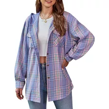 Cardigan Roxo Feminino Com Capuz Xadrez Camisa Xadrez