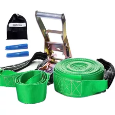 Kit Slackline Cinta Verde 15,7 Catraca Protetor Bolsa