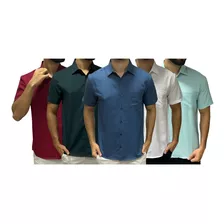 Kit 5 Camisa Social Manga Curta Masculina Microfibra