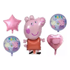 5 Balão Metalizado Corpo Peppa Pig /redondo/estrela