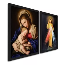 Kit 2 Quadros Decorativos Virgem Maria Jesus 45x33cm C/vidro