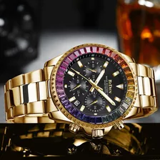 Reloj De Cuarzo De Lujo Con Diamantes Biden 0163-1 Para Homb Color Del Fondo Colored Diamond Gold Black