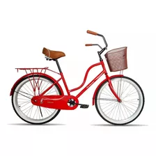 Bicicleta Urbana Femenina Black Panther Urbana Santorini 2021 R24 1v Freno Contrapedal Color Rojo Con Pie De Apoyo