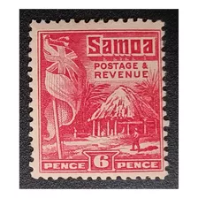 Samoa Británica 6 Pence 1922 Nv. C/g Bandera Y Cabaña Iv.106