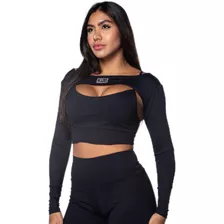 Top Fitness Cropped Manga Longa Academia Bolero Poliamida