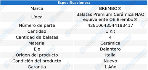 Balatas Delanteras Cermica Acura Mdx (2007-2012), Ac Brembo Foto 3