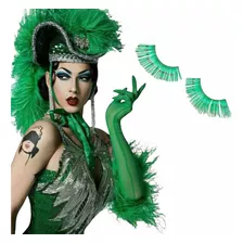 Pestañas Postizas Metalizadas Color Verde Cosplay Drag Queen