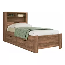 Cama 1 Plaza Con 2 Cajones Y Estanteria Atacama 225855 Color Jatoba Invicta