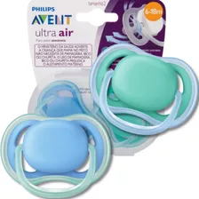 Kit 2 Chupetas Ultra Air Dupla Azul Verde 6-18m Avent Menino