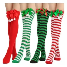 5 Pares De Meias De Natal Fofas Sobre O Joelho Para Mulheres