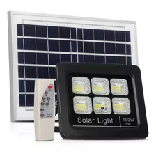 Luminária Solar Refletor 100w Branco Frio Ip67 Com Controle Cor Da Carcaça Preto Cor Da Luz Branco-frio
