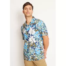 Camisa Hombre Manga Corta Estampada Azul Perry Ellis