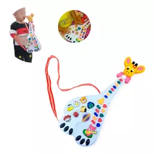 Brinquedo Guitarra Infantil Musicas Luz Sons Bichinhos 34cm Cor Branco