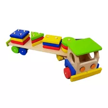 Brinquedo Caminhão Educativo De Madeira Com Peças De Encaixe