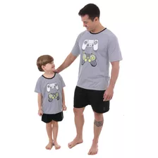 Kit Pai E Filho Pijama De Verão Estampa Game