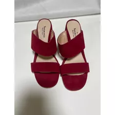 Chinelas Gamuza Roja Talle 38 Taco 7 Y Medio Ancho Impecable