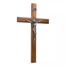 Crucifixo Parede Sala Madeira Metal São Bento 40 Cm