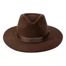 Chapéu Fedora Feltro Café Aba Reta Dura 8cm