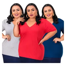 Kit 3 Camiseta Feminina Soltinhas Moda Plus Size G1 Ate G3