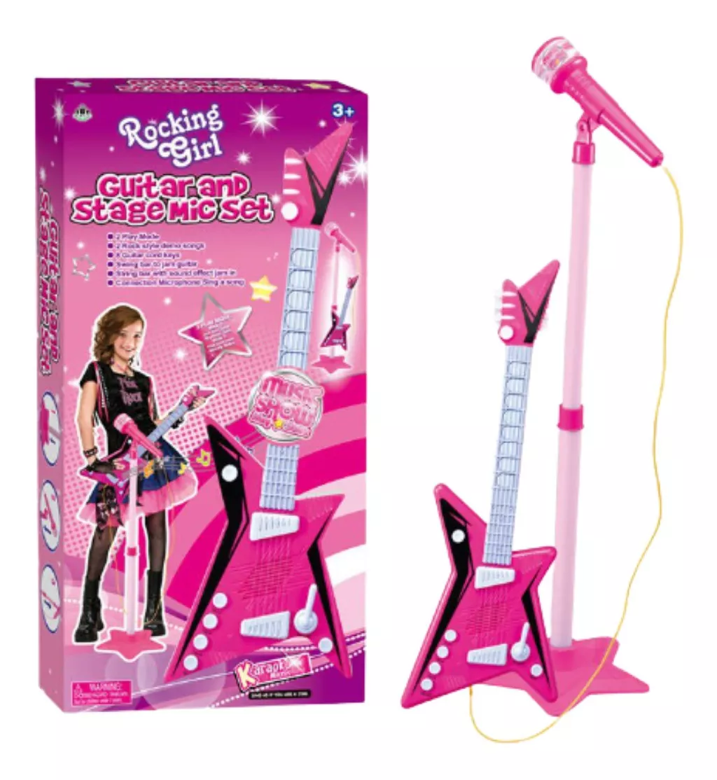 Guitarra E Microfone Com Pedestal Infantil Brinquedo
