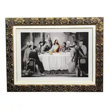 Quadro Da Santa Ceia Preto E Branco Colorido Grande Moldura Cor Da Armação Palha