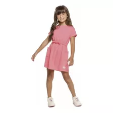 Vestido Infantil Com Amarração Na Cintura E Bolsos Rosa Neon