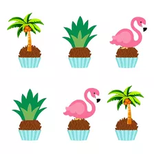 60 Tag 3d Topper Enfeite Doces Docinho Tropical Flamingo