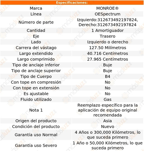 (1) Amortiguador Tra Oespectrum Gas Der O Izq Outlook 07/10 Foto 2